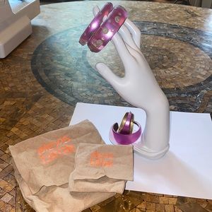 Alexis Bittar Pink Lucite & Crystal Bangle & Earring Lot